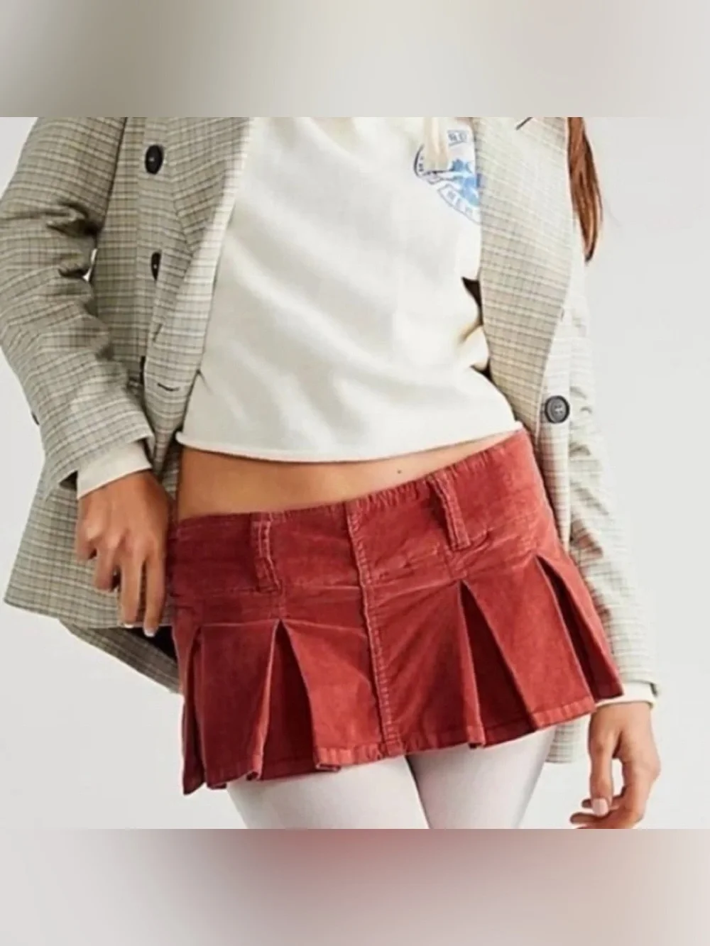 Free People Corduroy Mini Skirt in Brick  Red